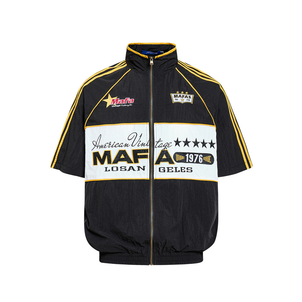 Mafa Racing Zip-Up Short Sleeve Track Jacket – Streetwear Colorblock Sport Top