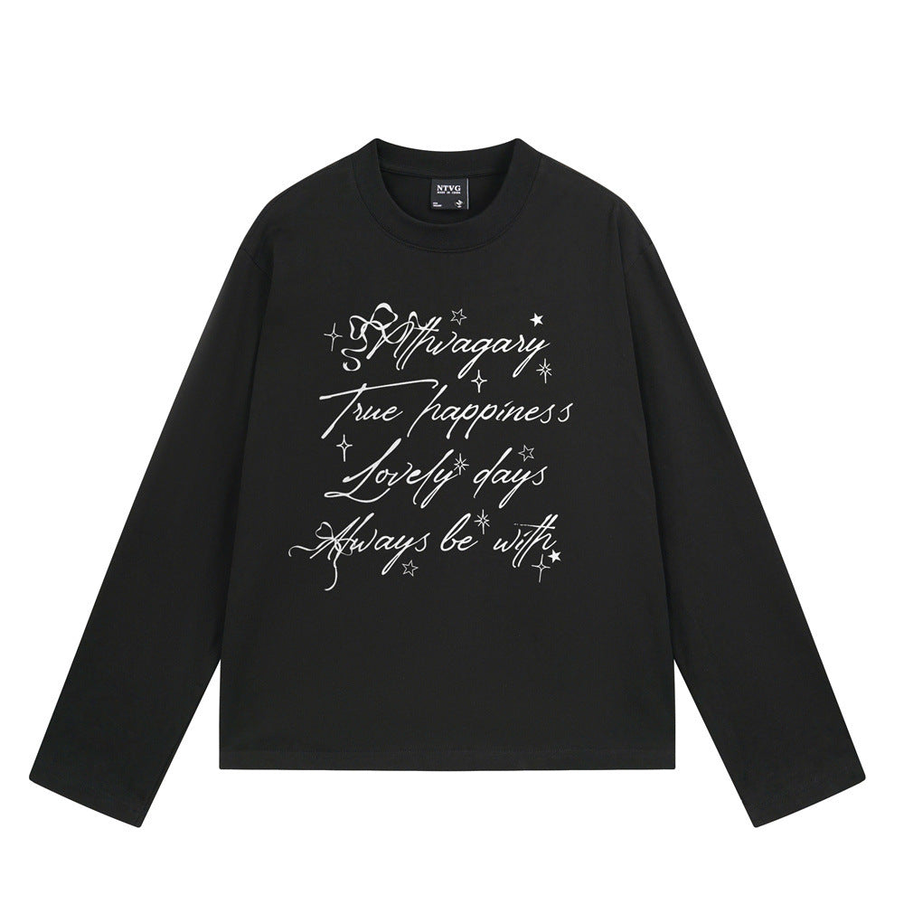 Long Sleeve Graphic Script Print T-Shirt – Oversized Crewneck