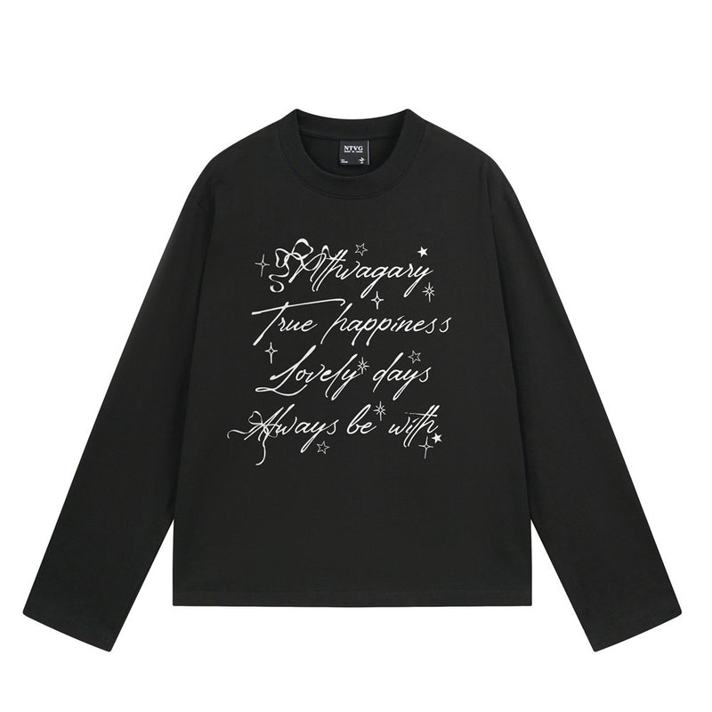 Long Sleeve Graphic Script Print T-Shirt – Oversized Crewneck