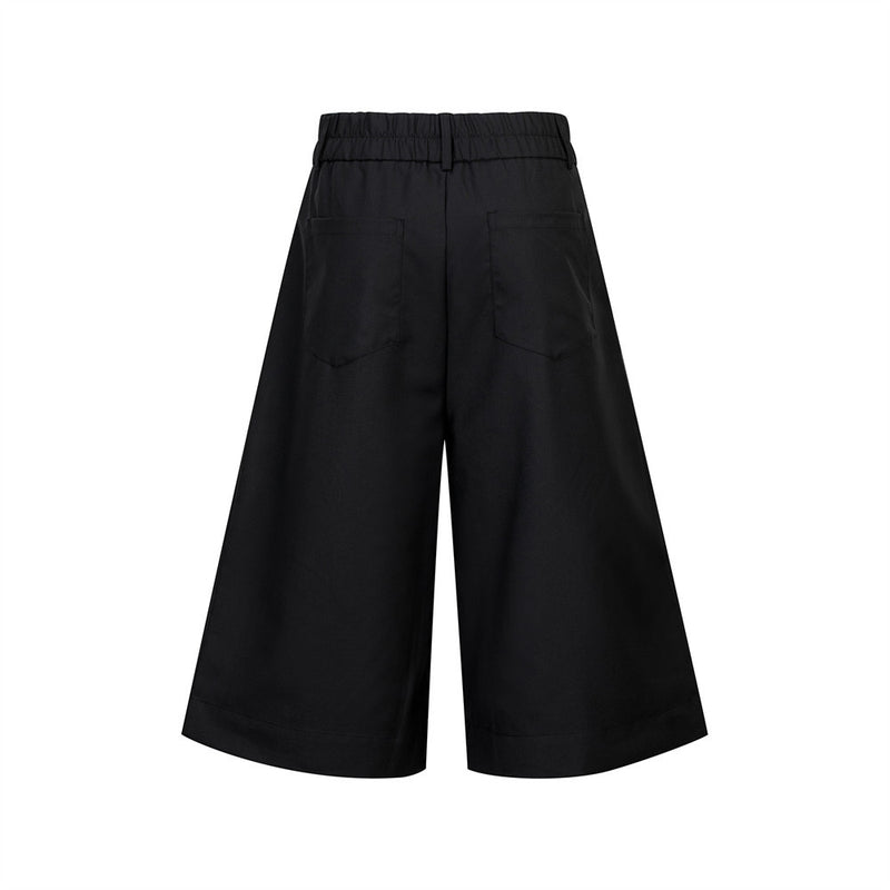 Wide-Leg Pleated Culottes Shorts with Button Fly