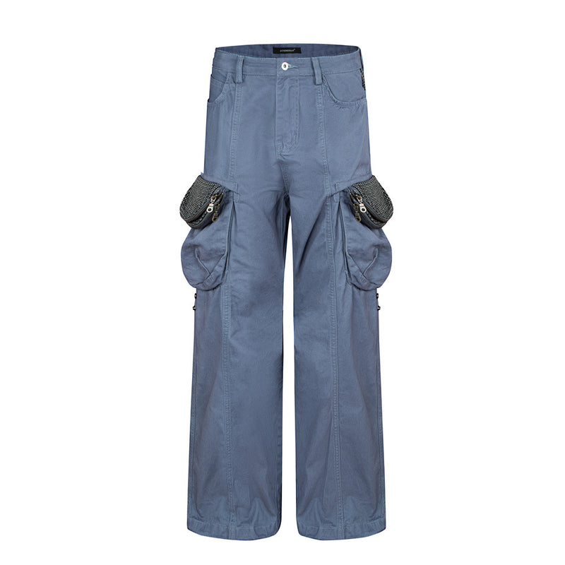 Men's Wide-Leg Cargo Pants with Multi-Pocket Utility Design