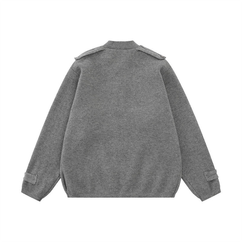 Veste en maille zippée d’inspiration militaire – Cardigan oversize à col montant avec