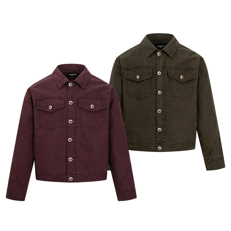 Men's Washed Denim Trucker Jacket – Vintage Workwear Style with Snap Buttons