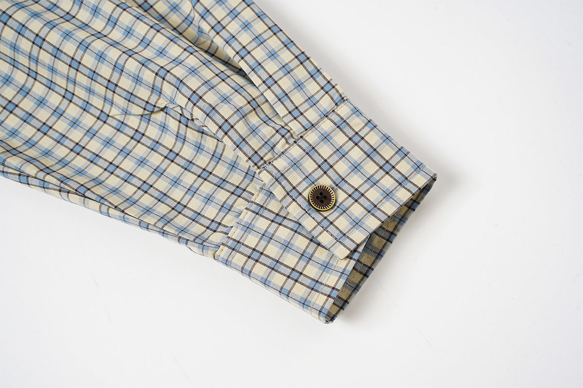 Chemise en flanelle à carreaux bleus – Coupe décontractée, manches longues et boutonnage