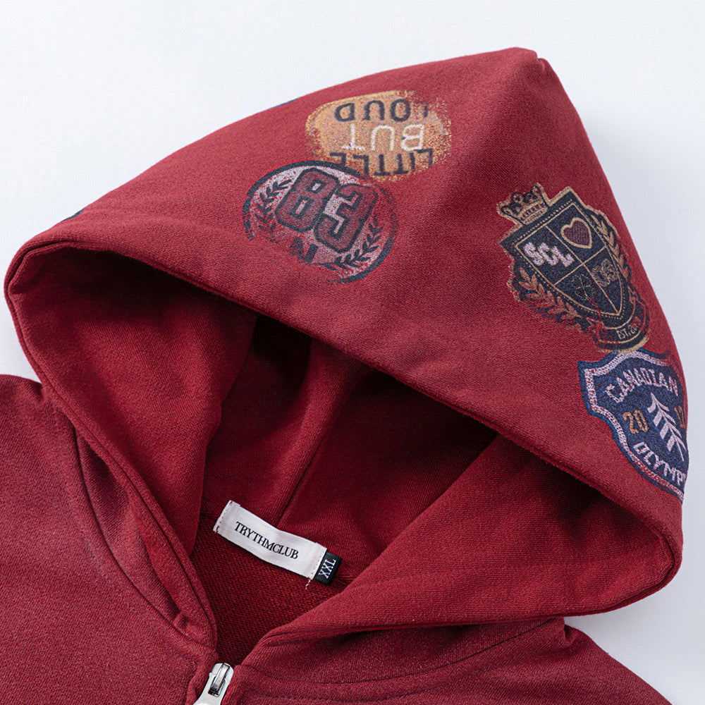Vintage Patch Zip-Up Hoodie – Oversized Acid-Wash Streetwear Sweatshirt