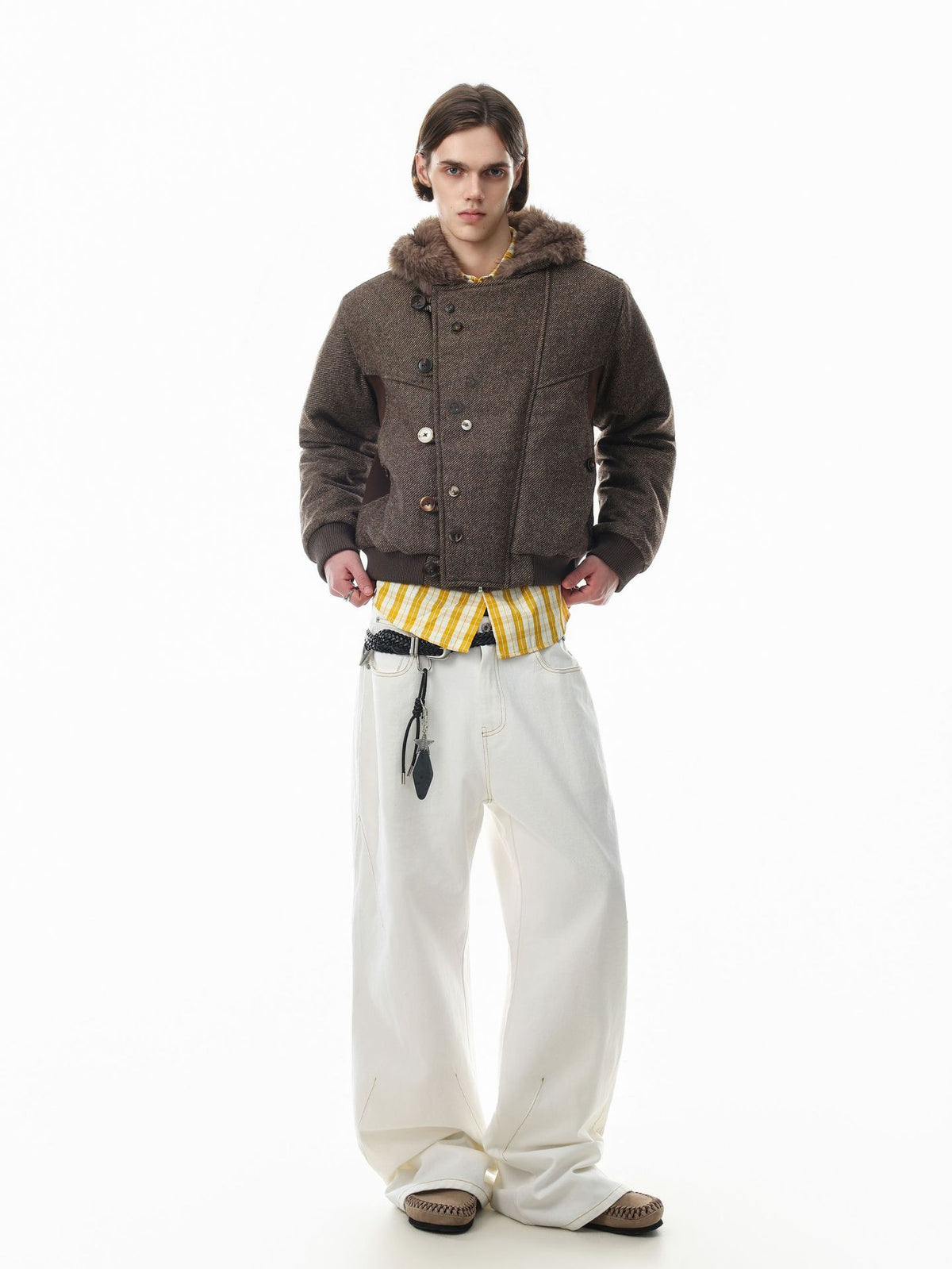 Hooded Bomber Jacket with Faux Fur Trim & Double-Button Front