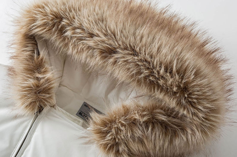 Fur-Trim Hooded Puffer Bomber Jacket – Cropped Padded Winter Coat