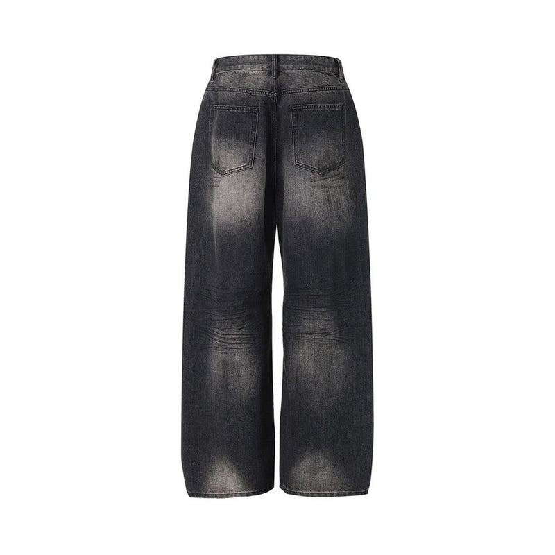 Wide-Leg-Baggy-Jeans – Verwaschene schwarze Distressed-Denim-Herrenjeans