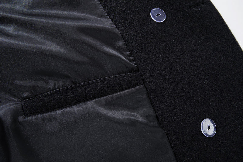 Men's Black Double-Breasted Military Wool Jacket with Stand Collar