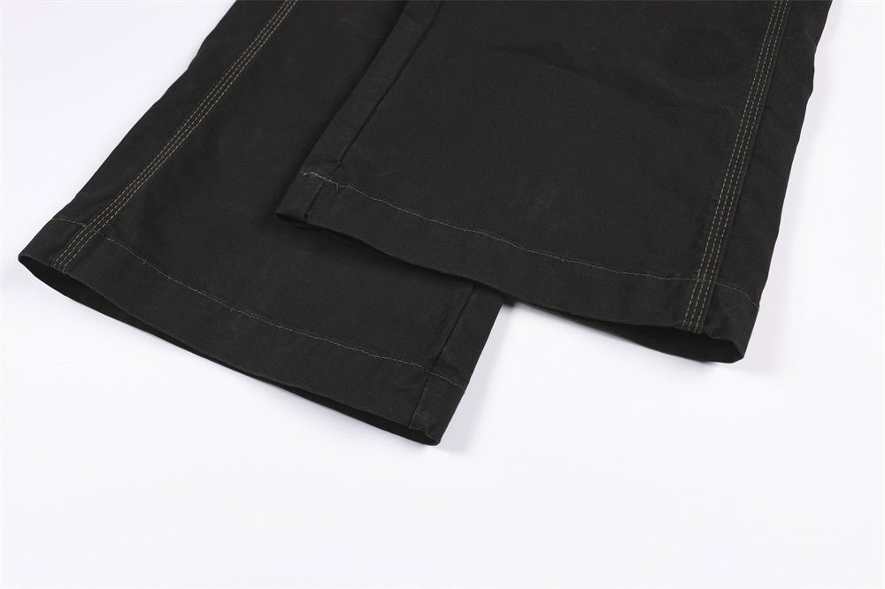 Wide-Leg Cargo Pants with Union Jack Patch and Multi-Pocket Design