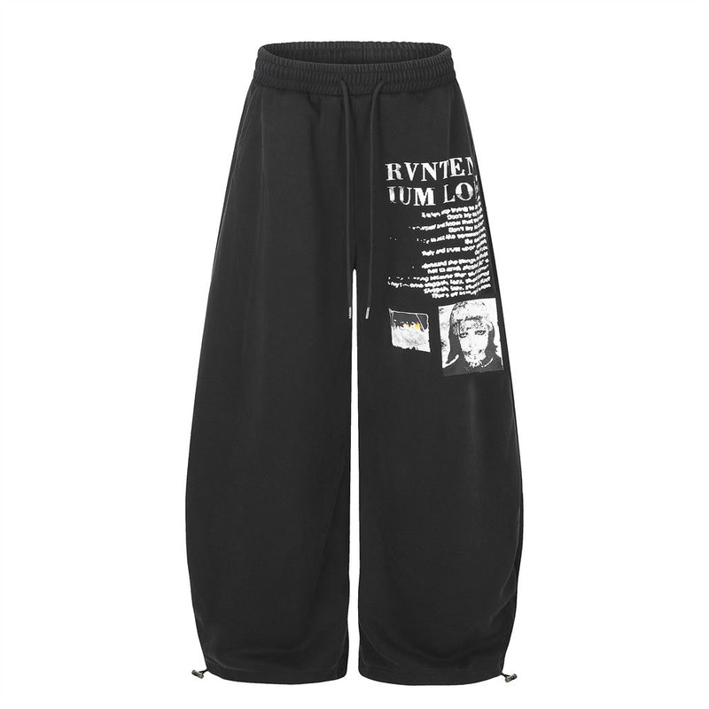 Wide-Leg Graphic Sweatpants – Baggy Fit with Letter Print & Elastic Waist