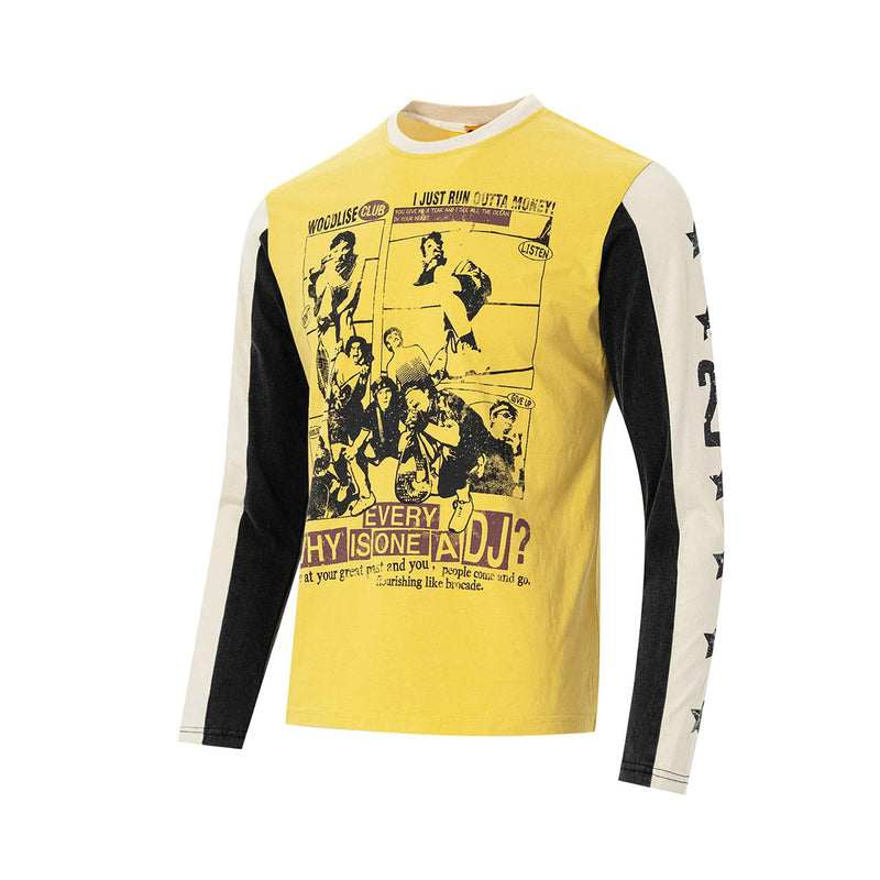 カラーブロック ロングスリーブ グラフィックTシャツ｜ヴィンテージ ストリートウェア コミックプリント