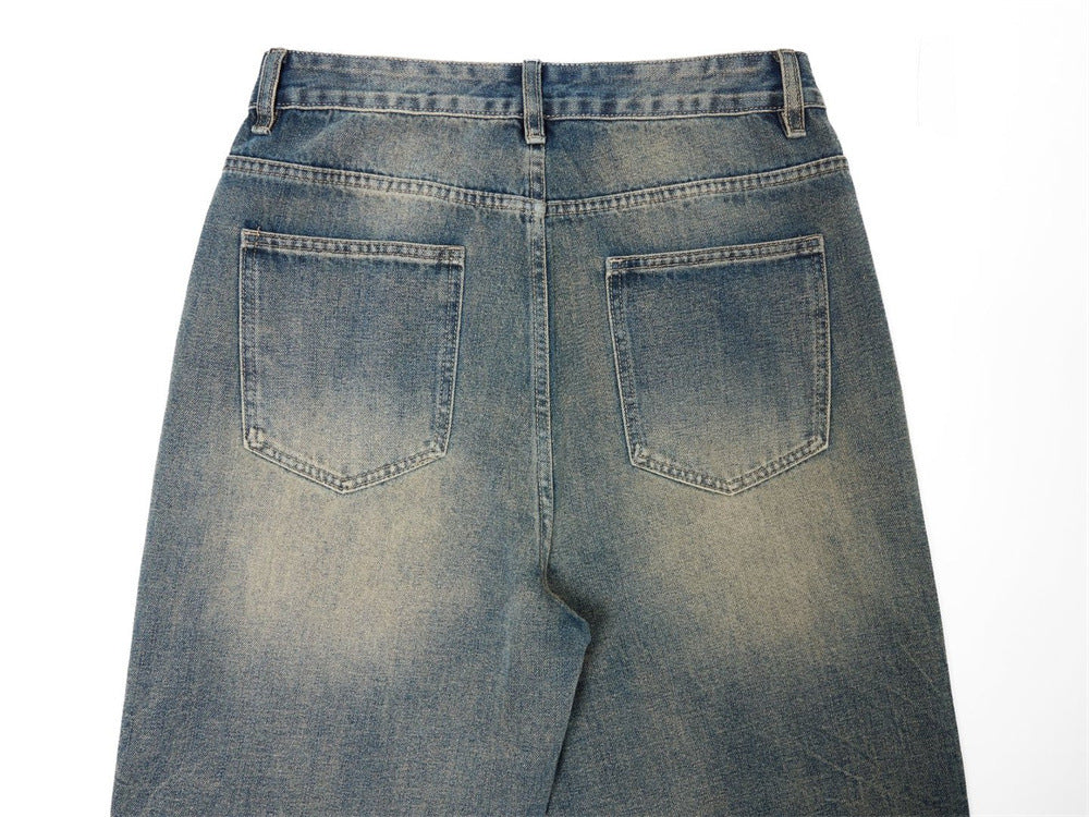 Wide-Leg Jeans Men – Vintage Wash Rhinestone Straight-Fit Denim