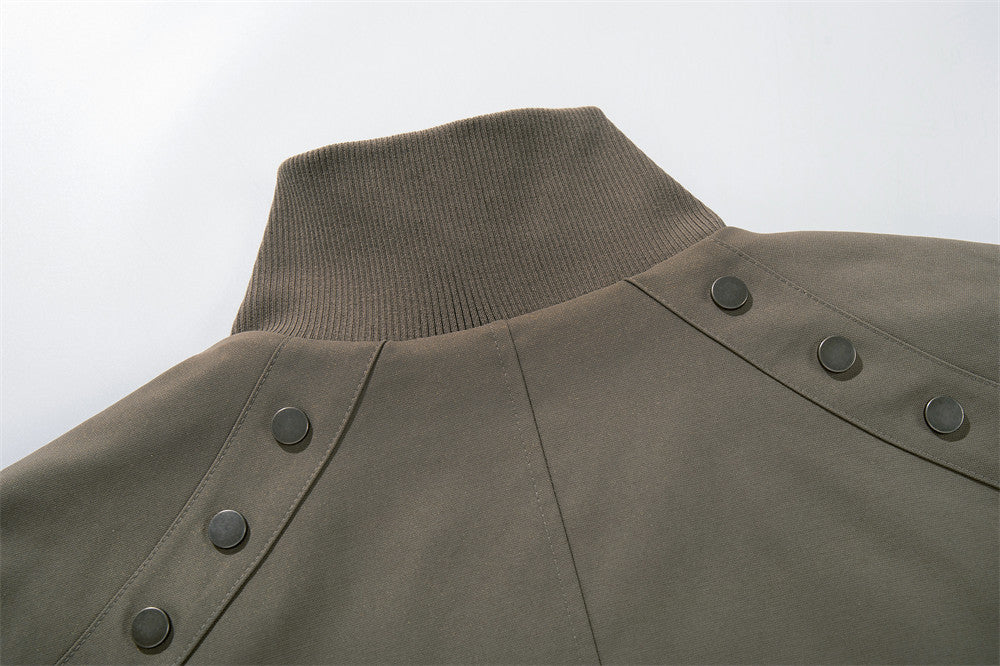 Men's Bomber Jacket with Studded Shoulders & Stand Collar