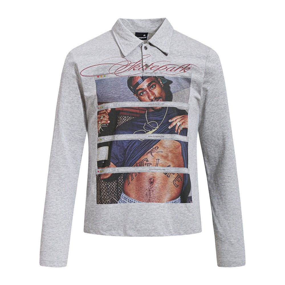 Men's Graphic Print Long Sleeve Polo Shirt – Hip-Hop Street Style