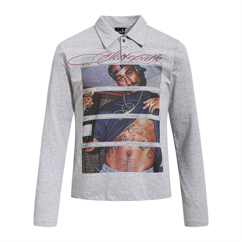 Men's Graphic Print Long Sleeve Polo Shirt – Hip-Hop Street Style