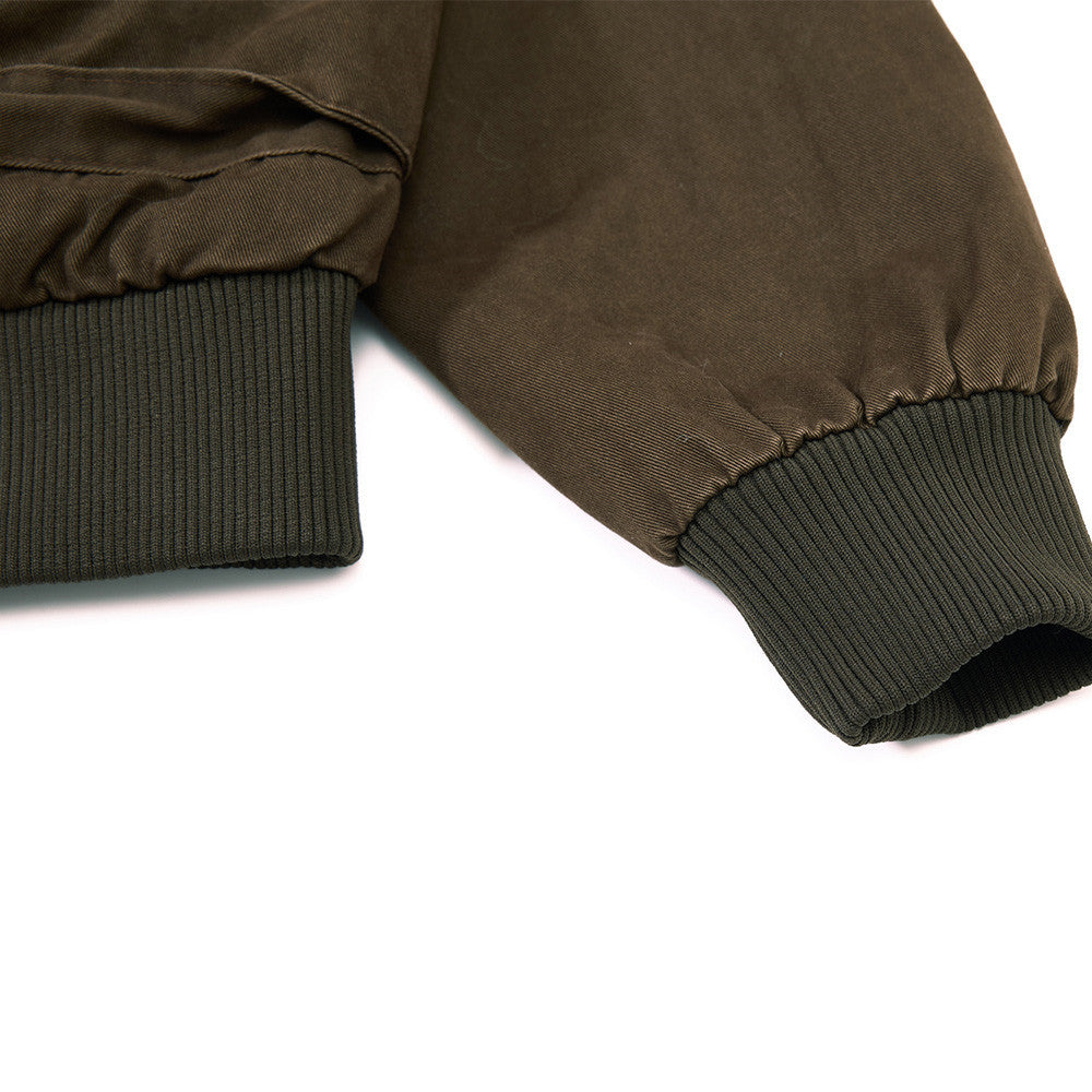 Washed Cargo Bomber Jacket – Men's Oversized Stand Collar with Double Chest Zips