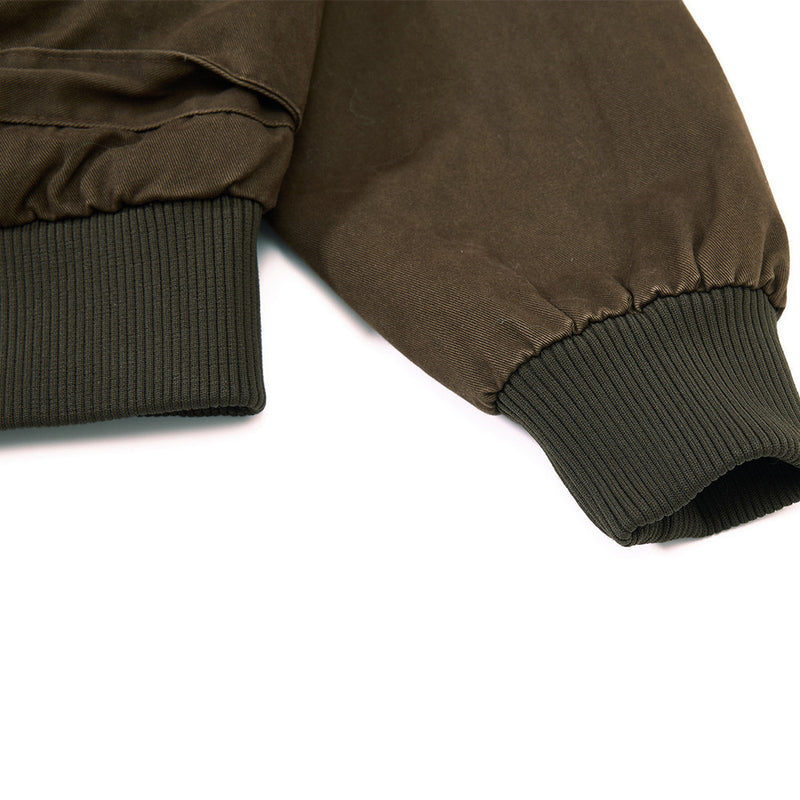 Washed Cargo Bomber Jacket – Men's Oversized Stand Collar with Double Chest Zips