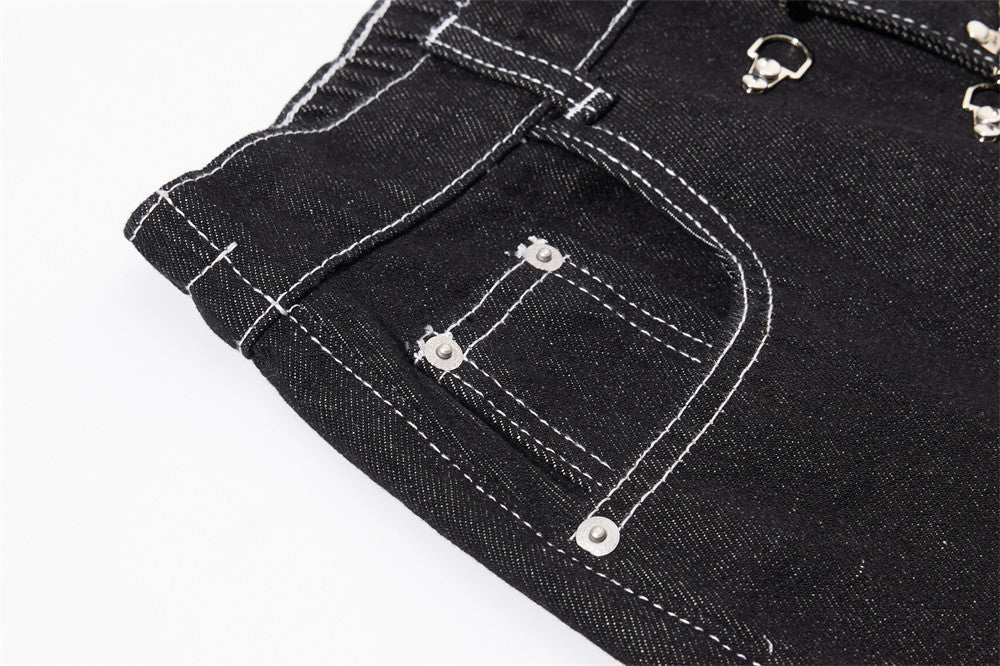 Herren-Cargojeans mit weitem Bein, Klappverschluss und Kontrastnähten