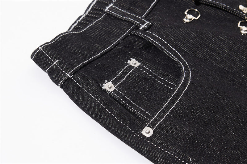 Herren-Cargojeans mit weitem Bein, Klappverschluss und Kontrastnähten