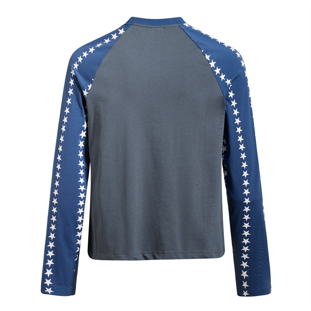 Men's Long Sleeve Graphic Tee – Stars Raglan Colorblock with American Flag