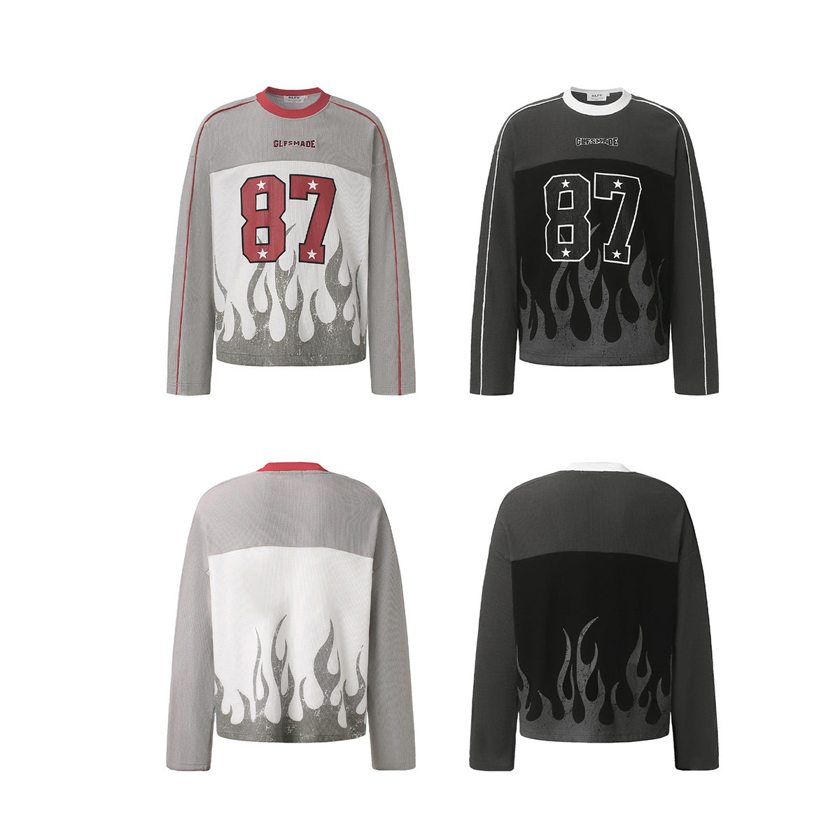 GLFSMADE 87 Flame Print Long Sleeve Graphic Shirt – Racing Streetwear Top