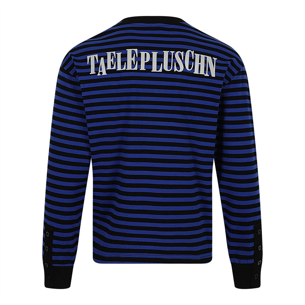 Men's Striped Long-Sleeve Shirt with Rhinestone Cross & Pegasus Graphic Print