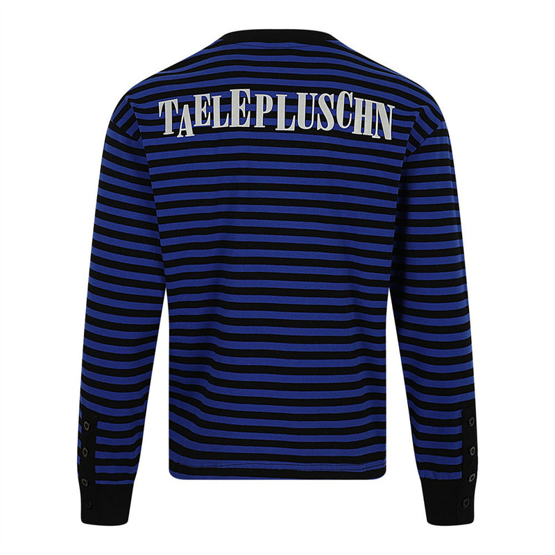 Men's Striped Long-Sleeve Shirt with Rhinestone Cross & Pegasus Graphic Print