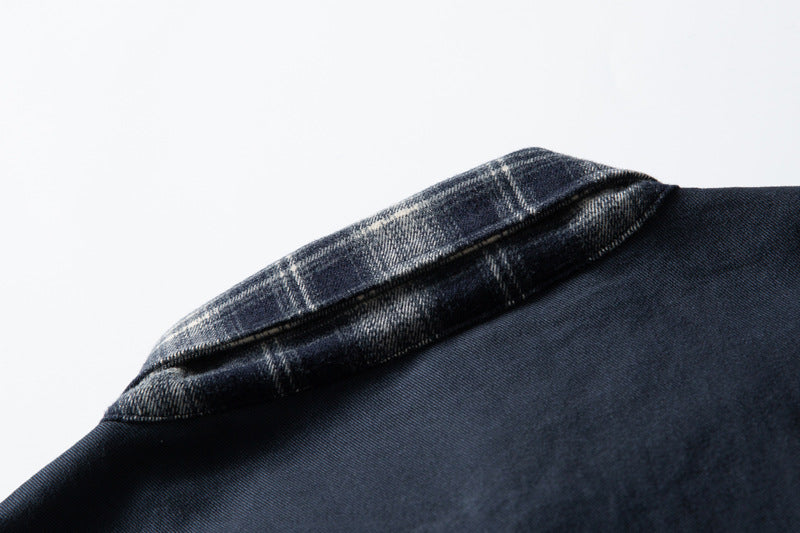 Layered Plaid Collar Bomber Jacket – Relaxed Fit Men's Workwear Zip-Up