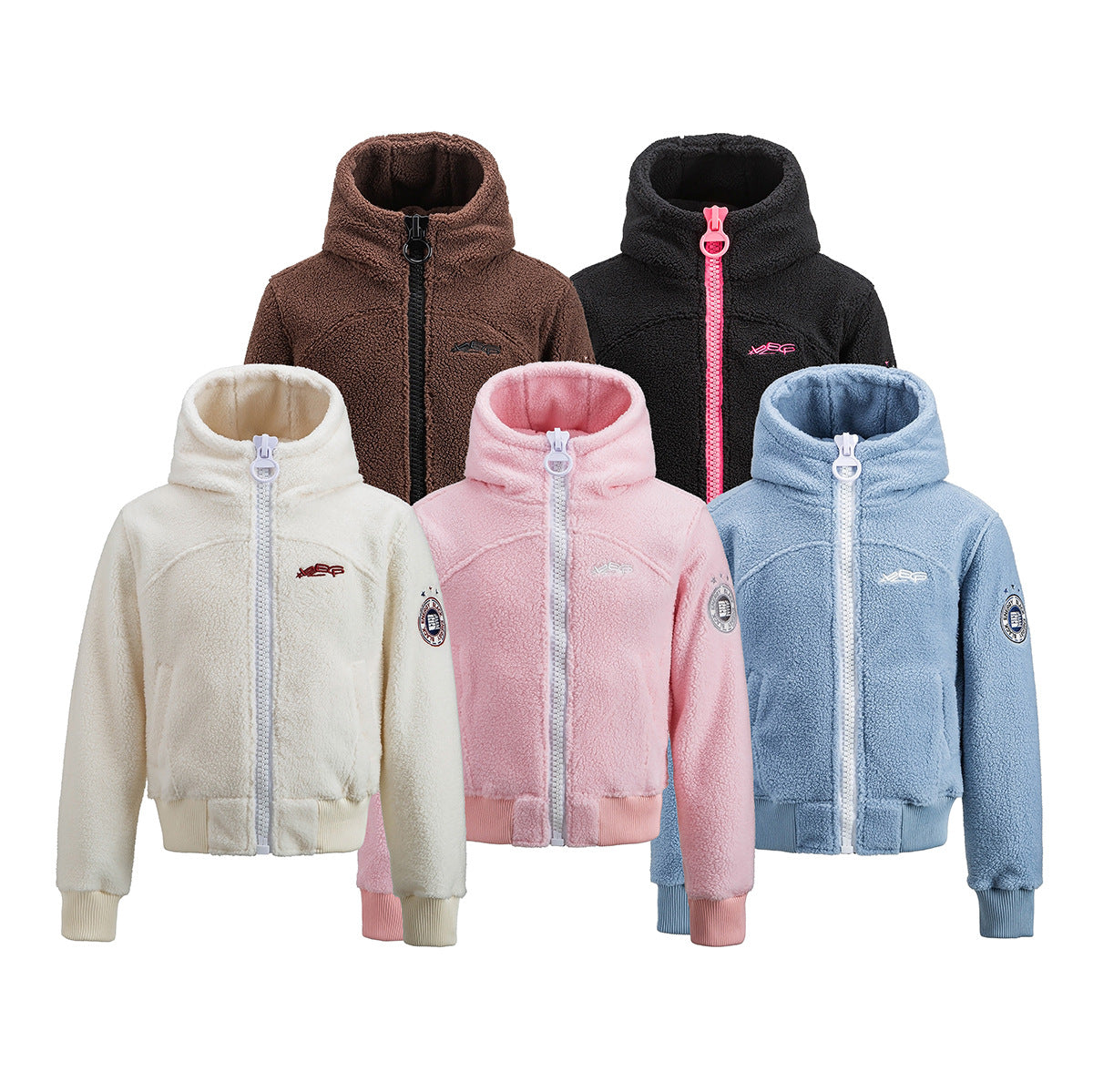 Sherpa Fleece Zip-Up Hoodie Jacket – Varsity Embroidered Teddy Coat