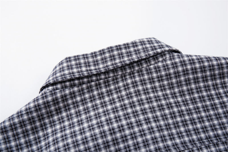 Plaid Zip-Up Bomber Jacket – Relaxed Fit Spread Collar Short Outerwear