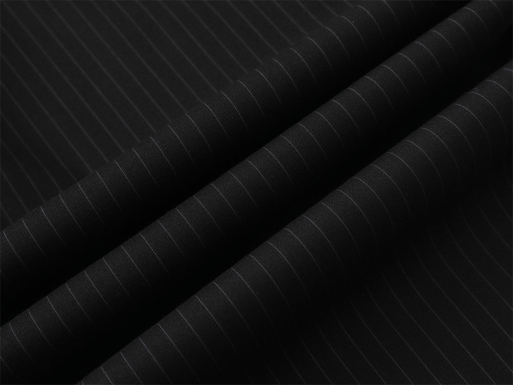 Men's Black Pinstripe Wide-Leg Trousers – Pleated Button-Fly Dress Pants