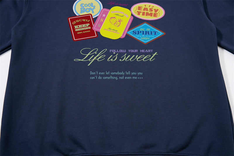 Oversized Graphic Crewneck Sweatshirt – Life Is Sweet Sticker Print
