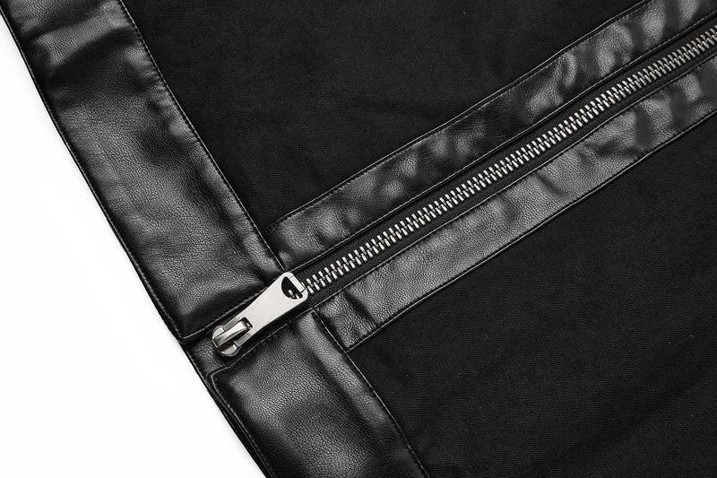 Men's Moto Biker Jacket with Leather Trim, Stand Collar & Zip Detail
