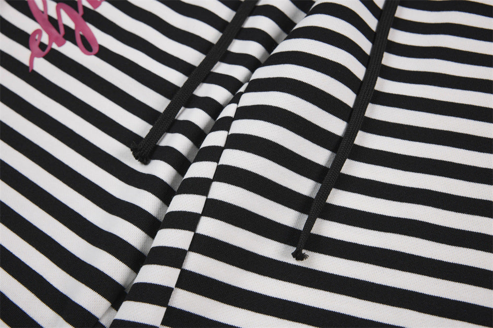 Black & White Striped Wide-Leg Pants with Drawstring Waist