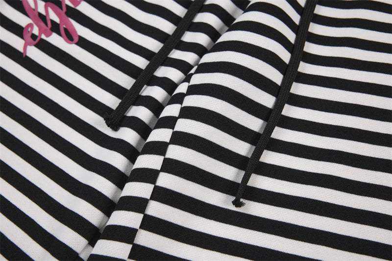 Black & White Striped Wide-Leg Pants with Drawstring Waist