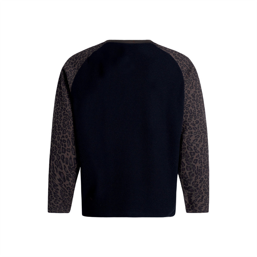 Men's Leopard Print Raglan Long Sleeve Waffle Shirt – Gothic Letter Graphic