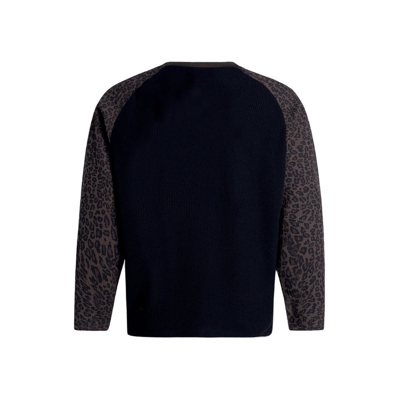 Men's Leopard Print Raglan Long Sleeve Waffle Shirt – Gothic Letter Graphic