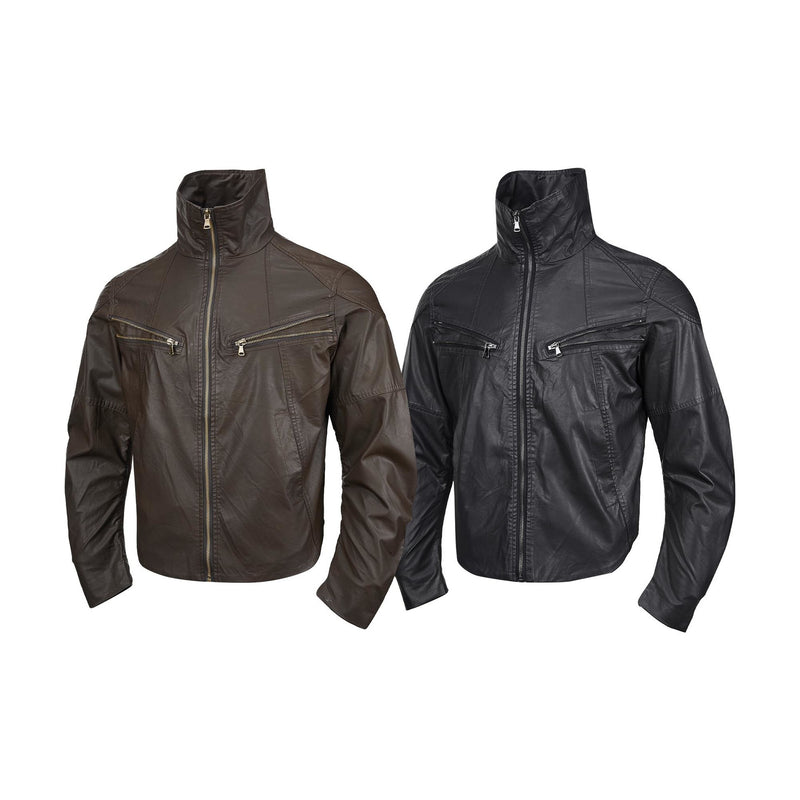 Veste moto en simili cuir – Col montant, poches zippées déconstruites, style biker rétro