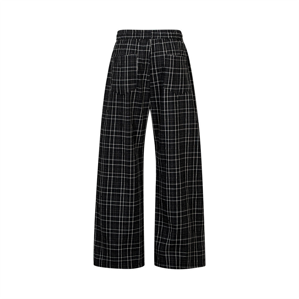 Men's Plaid Wide-Leg Pants – Relaxed Fit Drawstring Trousers