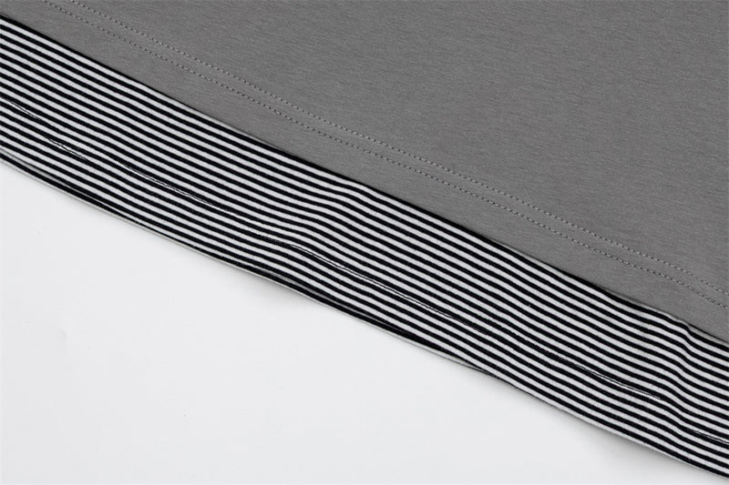 T-shirt graphique gris pour homme – Manches rayées superposées, imprimé tribal et manches longues