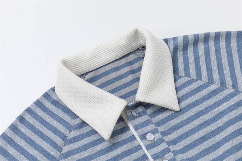 Long Sleeve Polo Shirt Patchwork Striped Color-Block Oversized Top