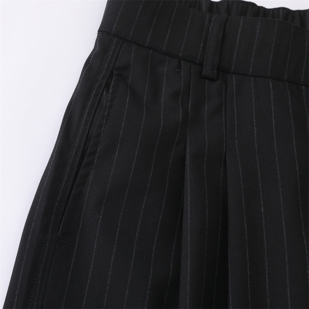 Pinstripe Wide-Leg Trousers – Double-Pleat High-Street Dress Pants