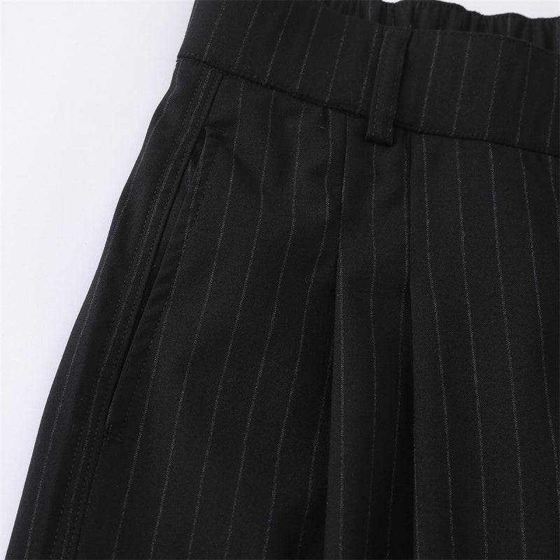 Pinstripe Wide-Leg Trousers – Double-Pleat High-Street Dress Pants