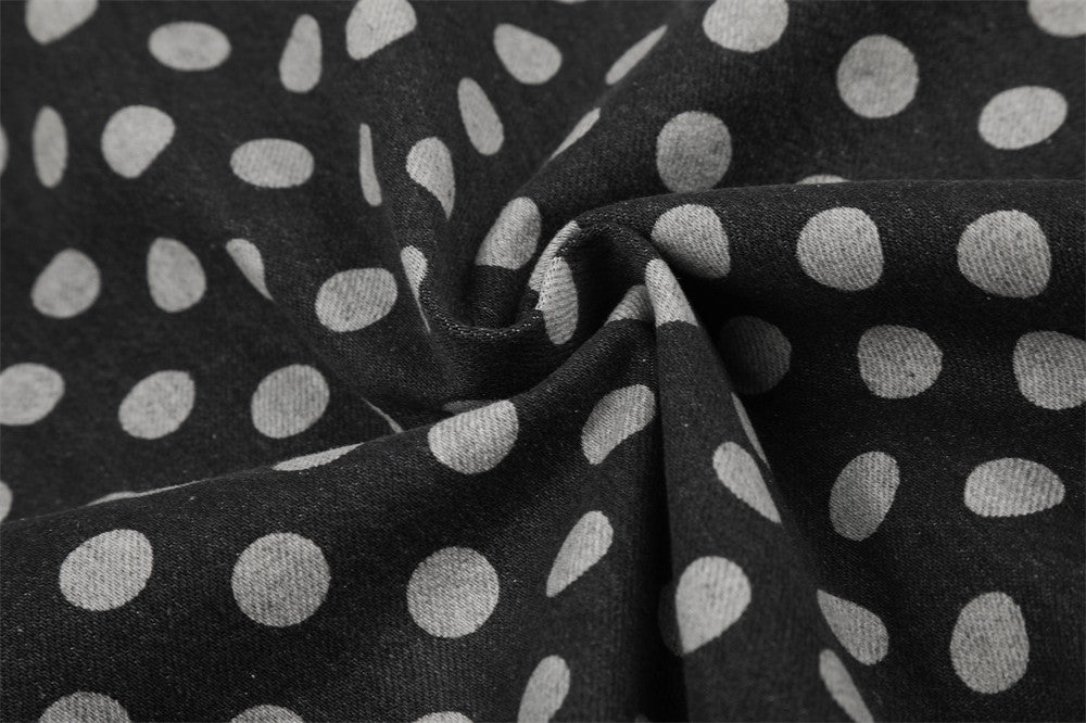 Men's Polka Dot Denim Track Jacket – Stand Collar Full-Zip Retro Streetwear