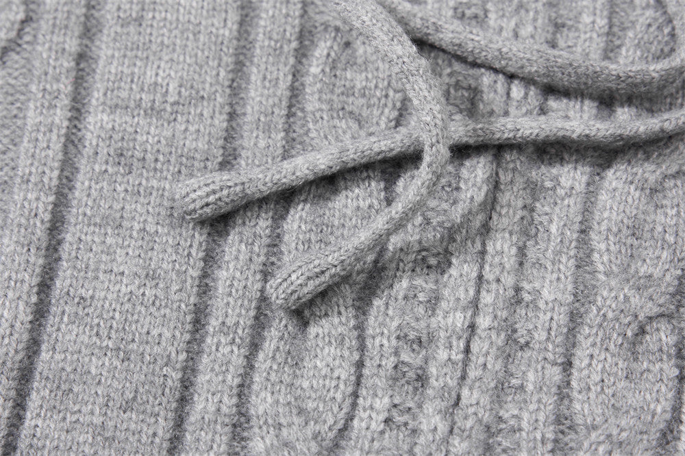 Sweat à capuche zippé en maille torsadée à motif losanges et capuche à cordon