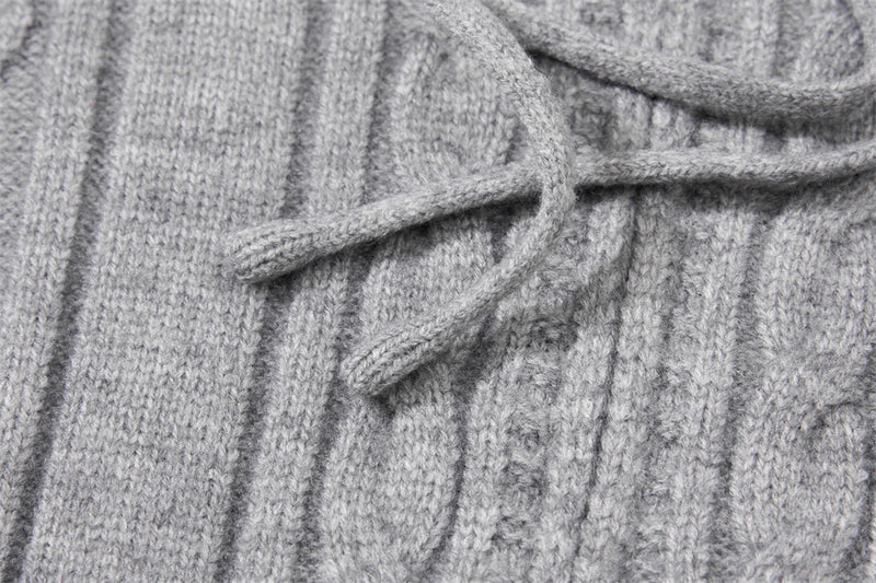 Sweat à capuche zippé en maille torsadée à motif losanges et capuche à cordon