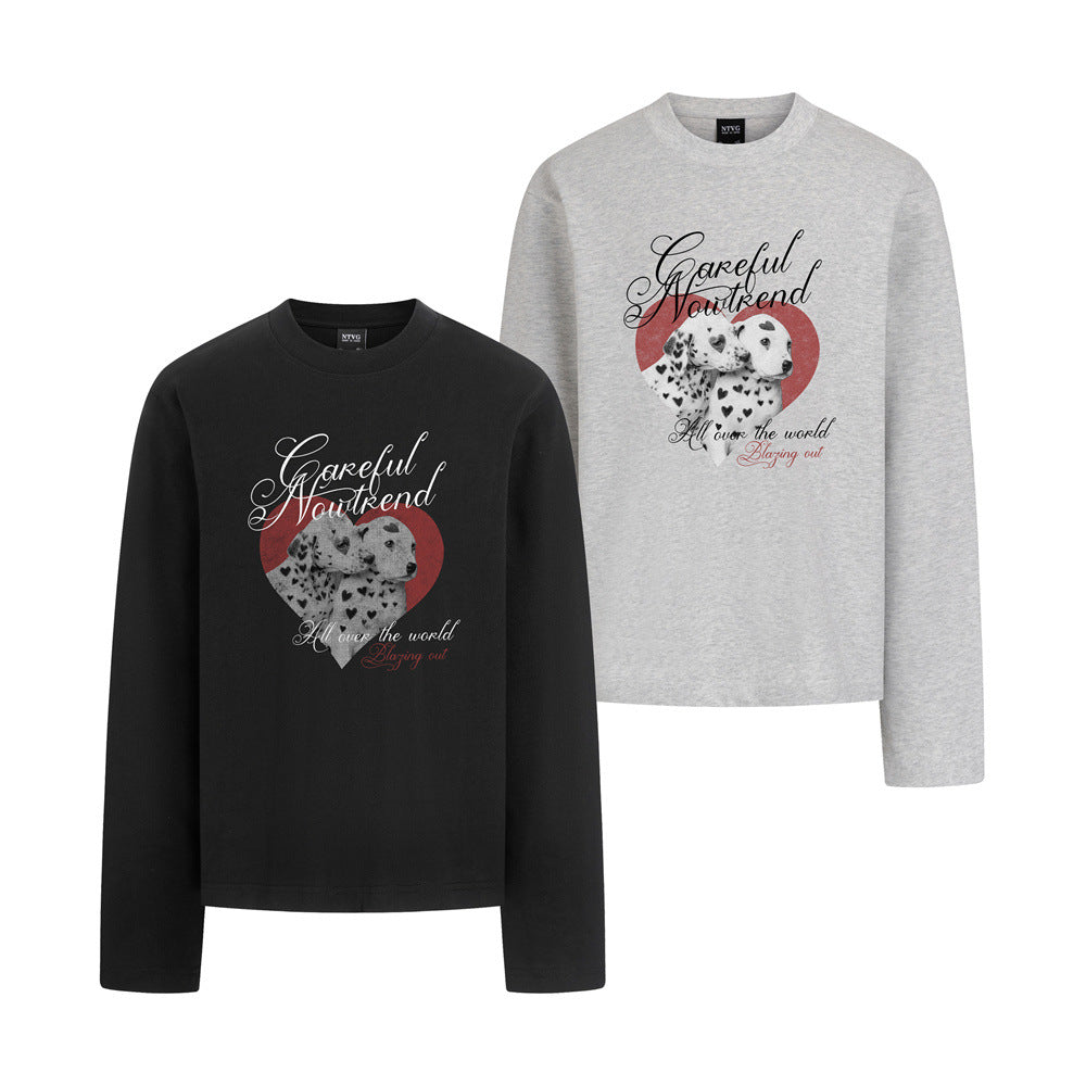 Dalmatian Heart Graphic Long Sleeve T-Shirt – Oversized Relaxed Fit