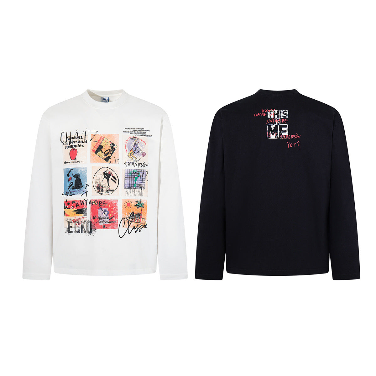 Retro-Collage-Longsleeve mit Grafik – Oversized Streetwear-Shirt