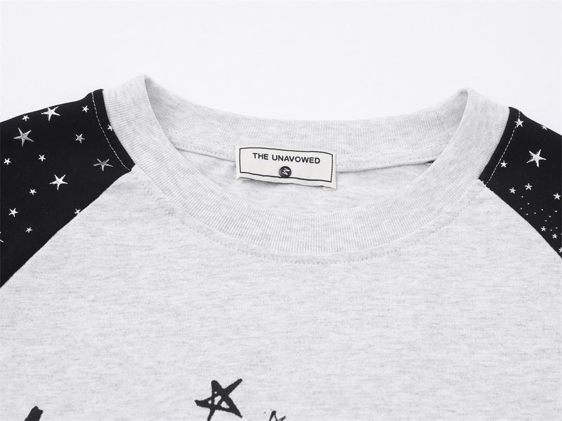 Raglan Long Sleeve Tee – Star Print Colorblock Sleeves & Graphic Front